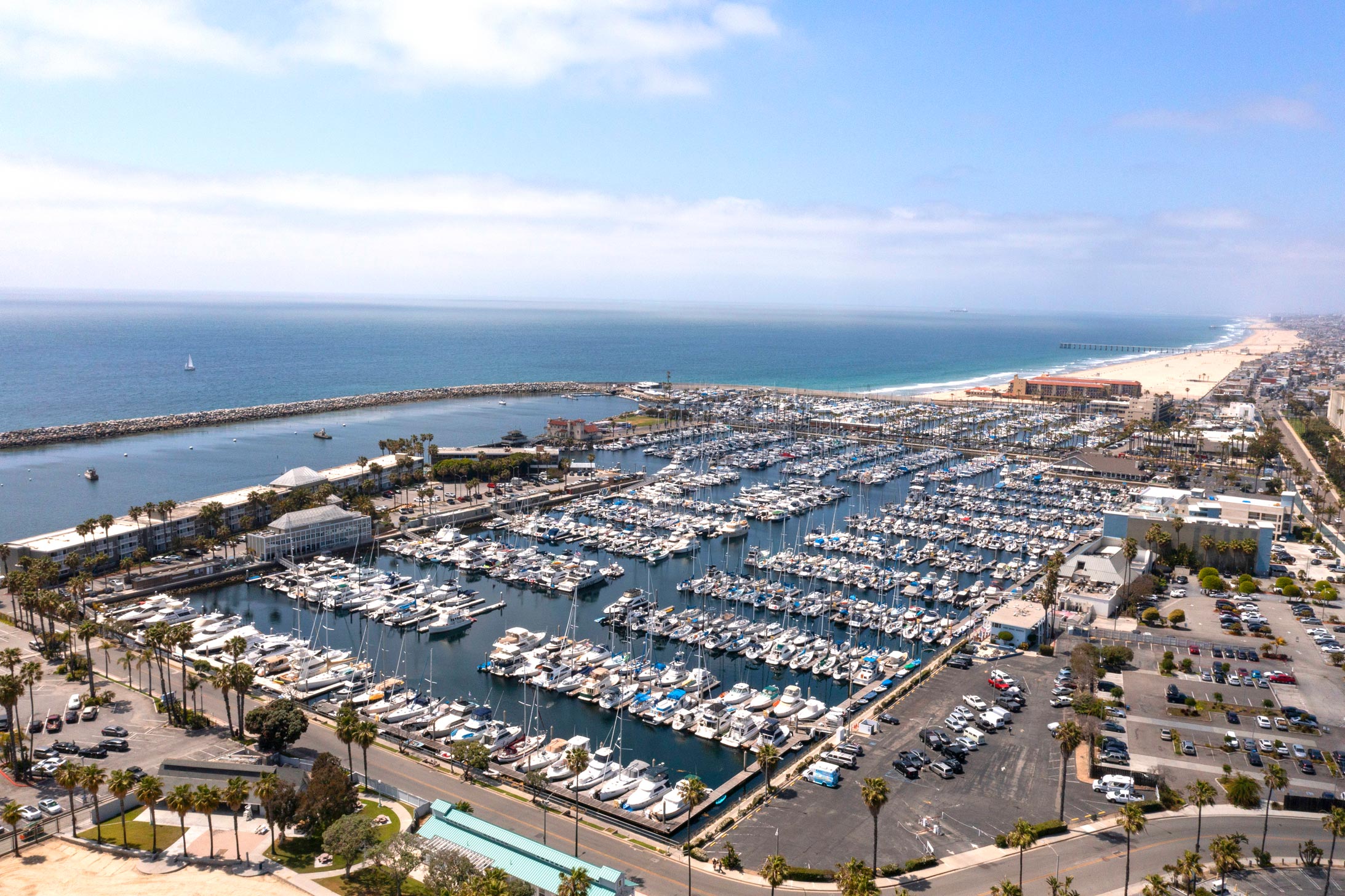 Aerial views of Portofino Marina in King Harbor, Redondo Beach