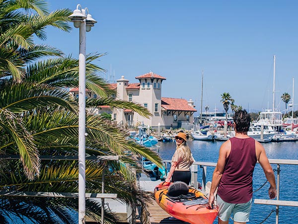 Kayaks and paddleboards at Portofino Marina Dockside Adventure Center